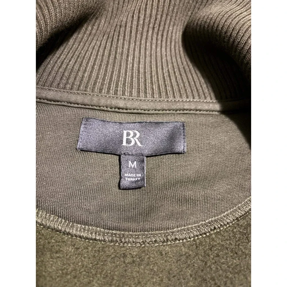 Banana Republic Mens Olive Green Ribbed Mock Neck Half Zip Sweatshirt Size M